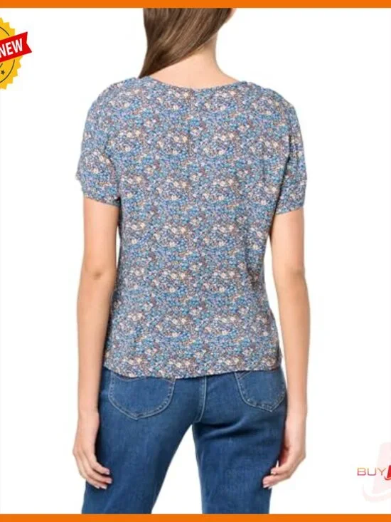 Short Sleeve Button Front Top Viscose Floral Print Regular Fit - Picture 3 of 3